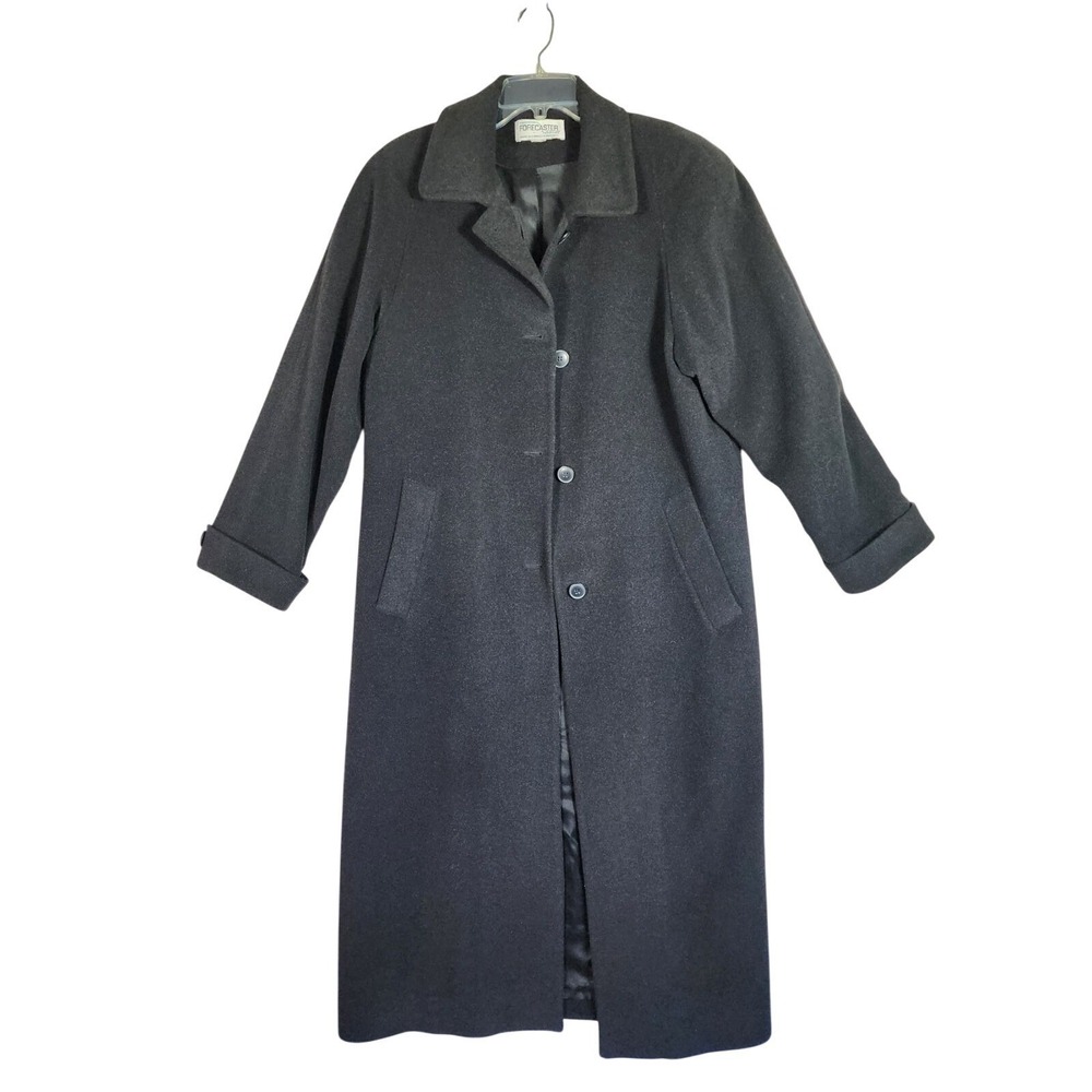 Forecaster of Boston Womens 12 Black Wool Blend Long Coat Vintage Academia 90s